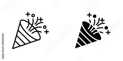 Confetti party popper icon in doodles flat and line stroke pack