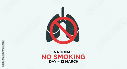 National no smoking day poster with lungs and red prohibition sign on white background