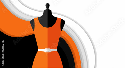 Orange Dress on Black Mannequin Fashion Design.
