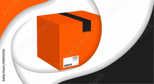 Orange Shipping Box with Label and Tape.