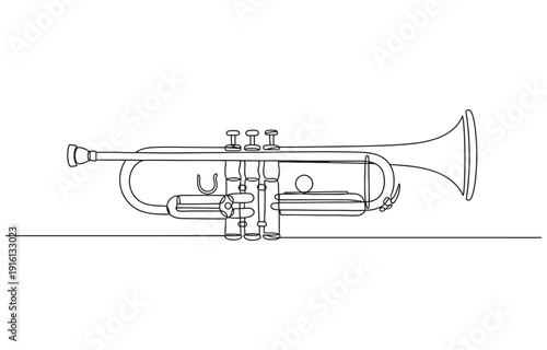 Trumpet one line art illustration of a musical instrument.