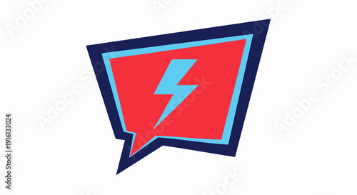 Red Speech Bubble with Blue Lightning Bolt Icon.