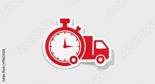 Red Truck and Stopwatch Icon Representing Fast Delivery Service.