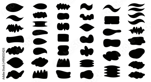 Collection of diverse black mustache and lip silhouettes on white