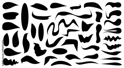 Collection of abstract black shapes on white background