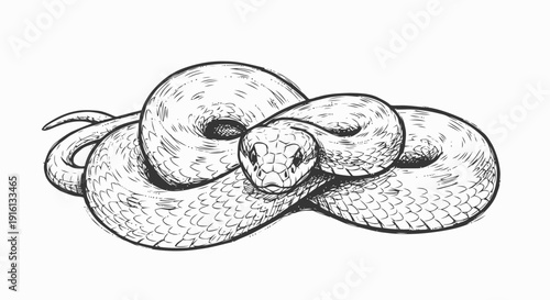 Coiled Snake Illustration Detailed Drawing.