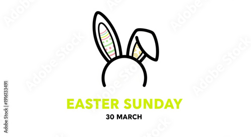 Easter sunday bunny headband with date march 30 on white background