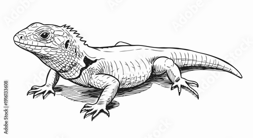 Detailed Black and White Iguana Illustration.
