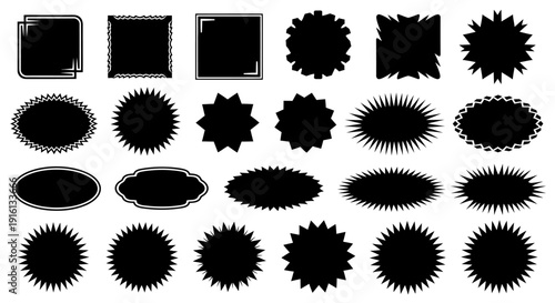 Collection of modern black starburst and shape graphics