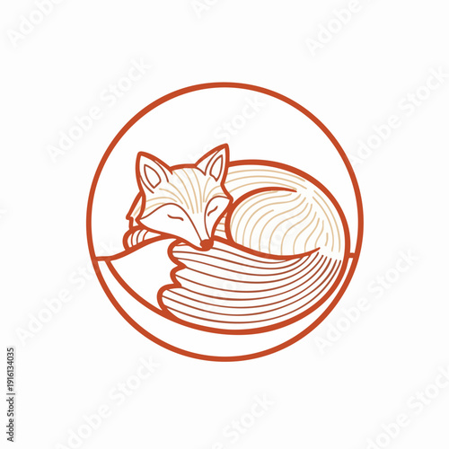 Stylized illustration of a sleeping fox curled up in a circle.