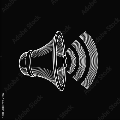 Stylized Megaphone Icon Emitting Sound Waves.