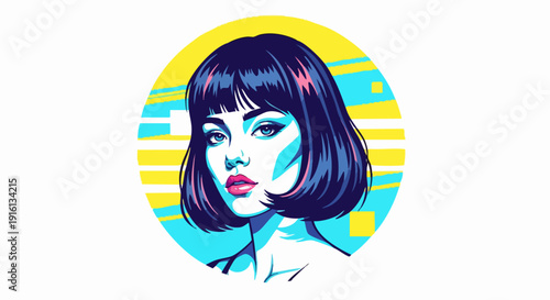 Stylized Portrait of a Woman with Bob Haircut.
