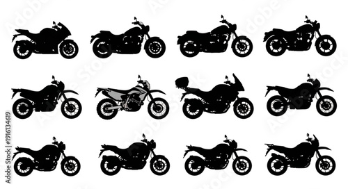 Collection of Motorcycle Silhouettes Various Types.