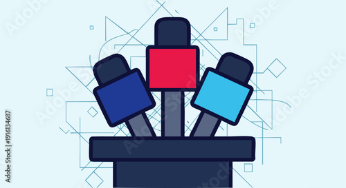 Three Microphones on a Podium for Interview.
