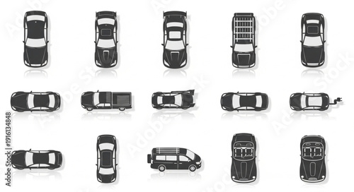 Collection of various cars seen from a top down aerial view.