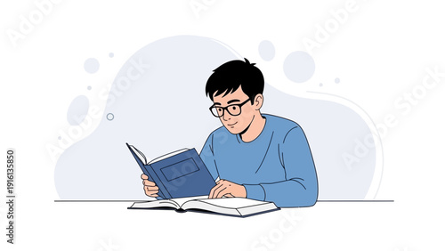 Young Man Reading Book, Studying Knowledge, Education Concept