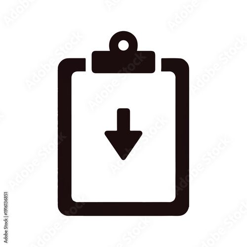 Clipboard Icon with Download Arrow Symbol.