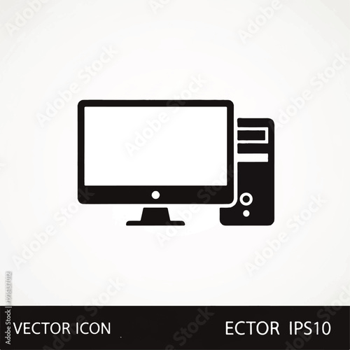 Computer Monitor and Tower Vector Icon.