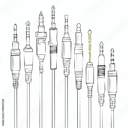 Various audio jacks and plugs for sound equipment.