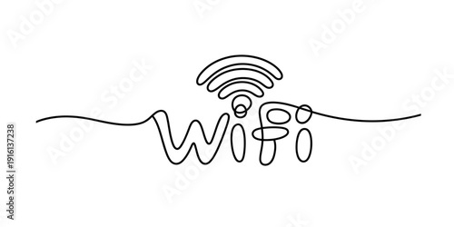 Minimalist continuous line art illustration of the wifi symbol and text logo Vector, illustration