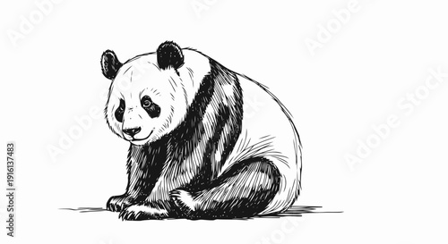 Black and White Panda Bear Sitting.