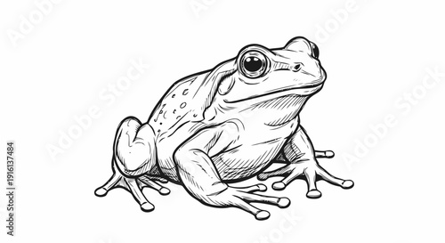 Detailed Black and White Frog Illustration.