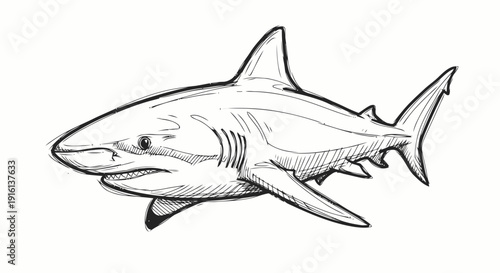 Black and White Illustration of Shark.