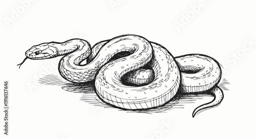 Black and White Snake Illustration Coiled.