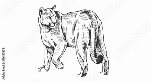 Black and White Illustration of Lioness.
