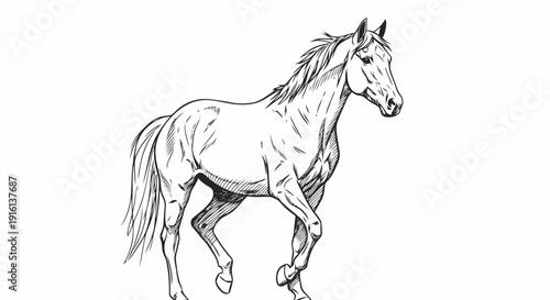 Black and White Horse Illustration Running.