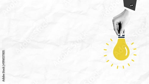 halftone collage hand holding Light bulb creative business idea symbol