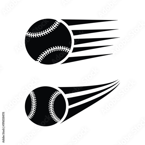 Black baseballs with motion lines speed white vector illustration isolated on white background.