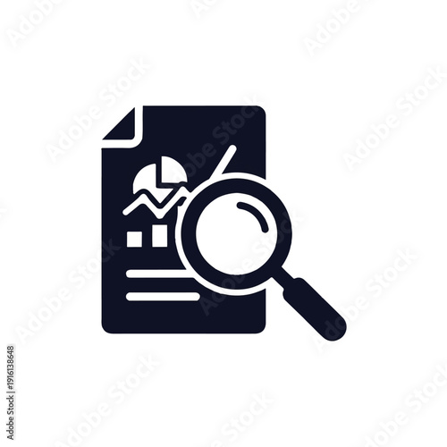 Magnifying Glass Examining Document with Charts.