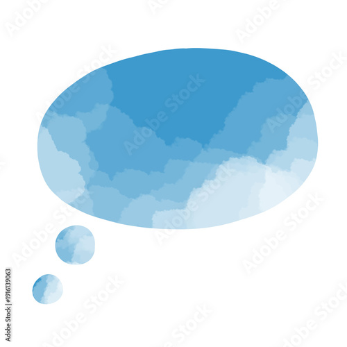 Blue Watercolor Cloud Speech Bubble Illustration, Cute Hand Drawn Dialog Box for Kids Design, Social Media Template, Planner and Sticker