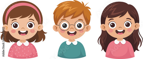 Set of cute cartoon children avatars featuring diverse boys and girls for education and profile design vector illustration