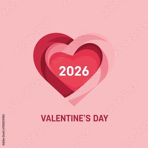 Φωτογραφία Valentines Day Heart Illustration with Date 2026.