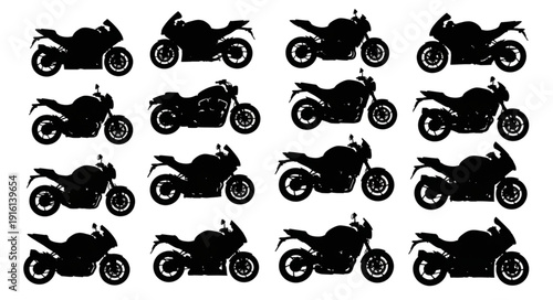 Collection of Motorcycle Silhouettes Isolated on White Background.