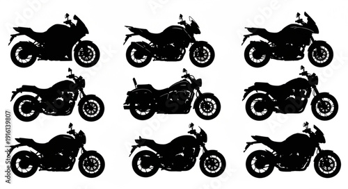 Collection of Motorcycle Silhouettes on White Background.