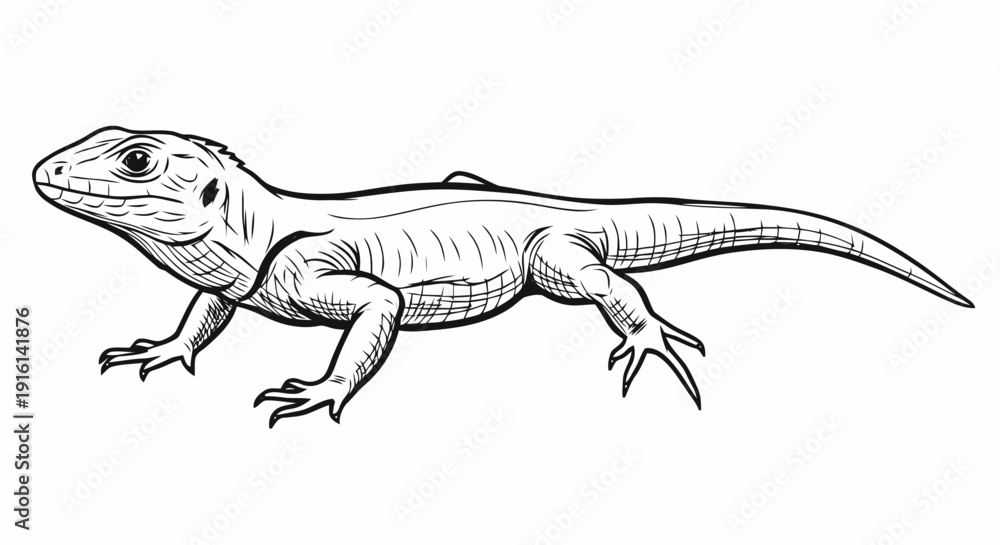 Obraz premium Black and White Lizard Illustration.