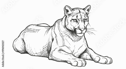 Pencil Drawing of a Lioness Lying Down.