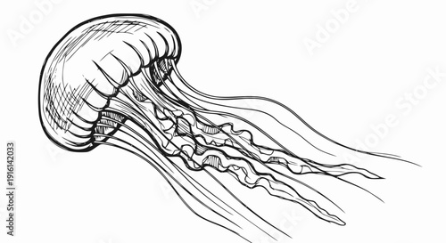 Black and White Illustration of Jellyfish.