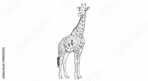 Giraffe Standing Alone Simple Line Drawing.
