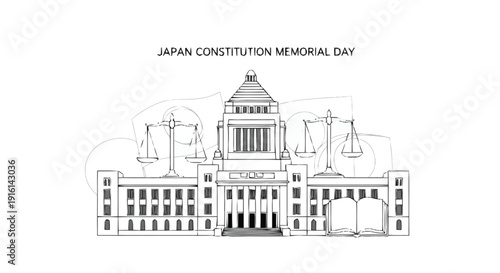 Japan Constitution Memorial Day building with scales