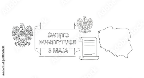 Polish Constitution Day banner with eagle crests and map Świeto Konstytucji 3 Maja