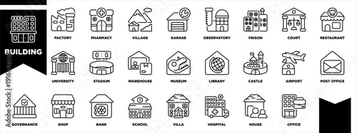 Building Icon Sheet Line Black
