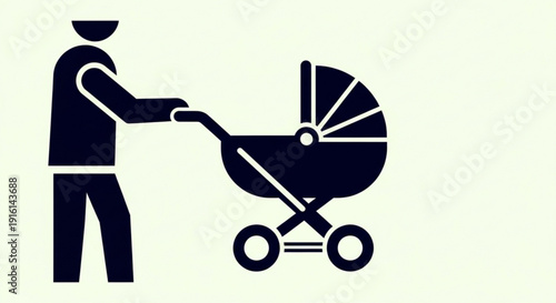 Father pushing baby stroller parenthood and childcare concept family and parenting illustration