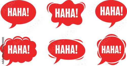 Red haha comic speech bubble set funny laughter chat balloons pop art style message icons vector illustration isolated collection