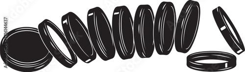 Black and white camera lens filter rings isolated objects