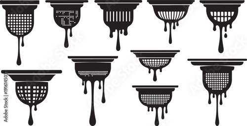 Black and white colander set with dripping ink effects