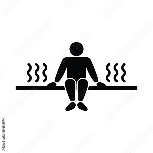 Black silhouette of a person sitting on a hot tub bench with steam human vector illustration isolated on white background